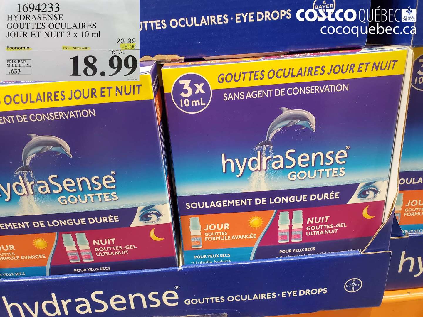 1694233 HYDRASENSE GOUTTES OCULAIRES JOUR ET NUIT 3 X 10 ML ($5.00 INSTANT SAVINGS EXPIRES ON 2026-06-07) $18.99