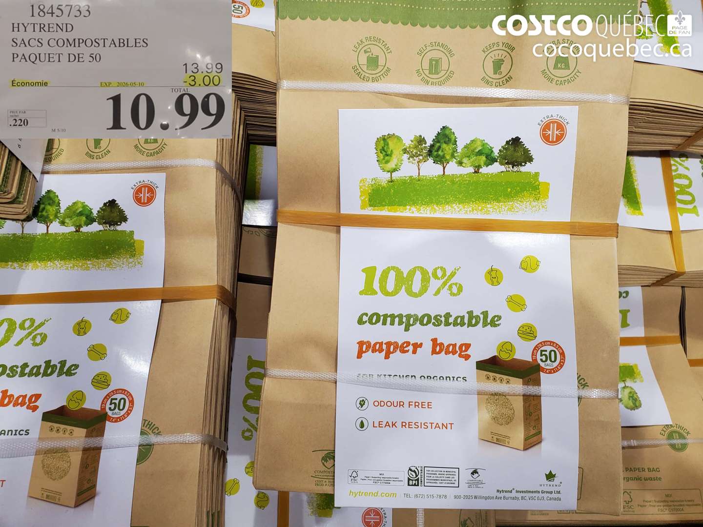 1845733 HYTREND SACS COMPOSTABLES PAQUET DE 50 ($3.00 INSTANT SAVINGS EXPIRES ON 2026-05-10) $10.99