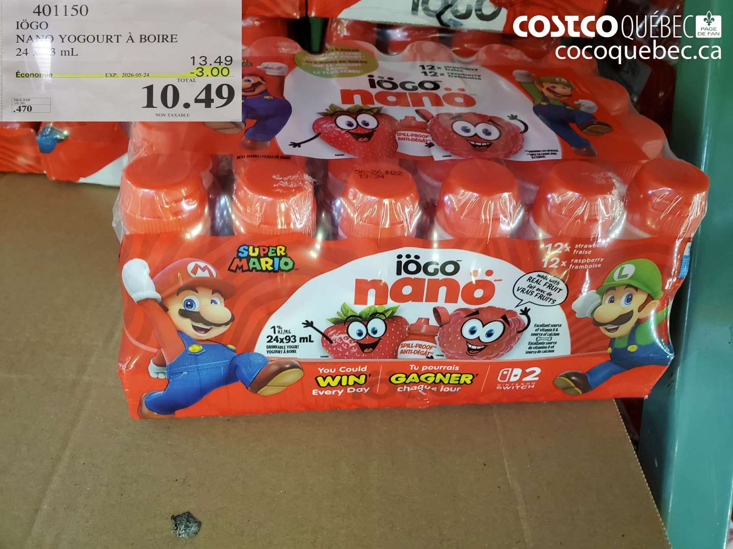 401150 IÖGO NANO YOGOURT À BOIRE 24 X 93 ML ($3.00 INSTANT SAVINGS EXPIRES ON 2026-05-24) $10.49