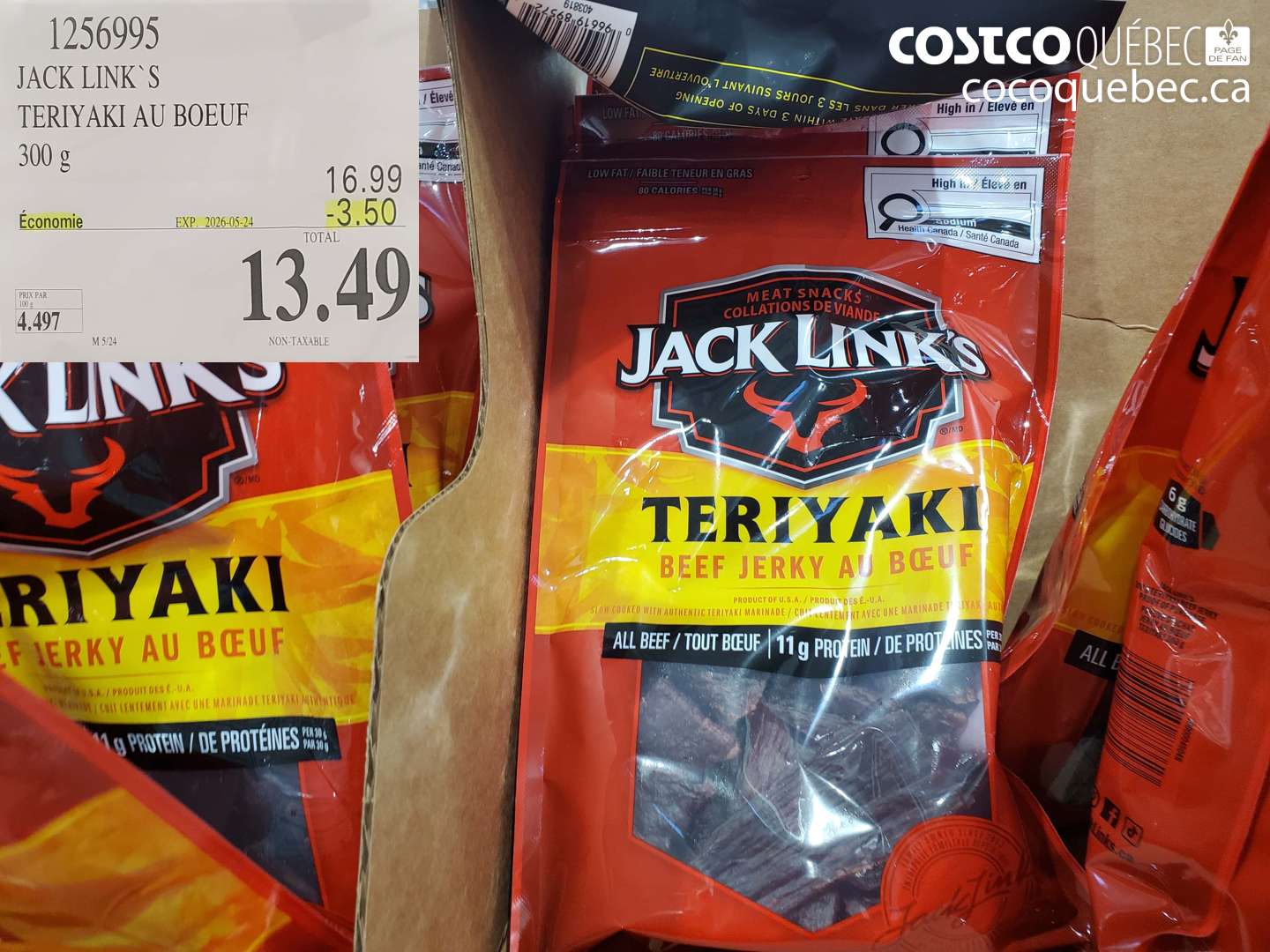 1256995 JACK LINK'S TERIYAKI AU BOEUF 300 G ($3.50 INSTANT SAVINGS EXPIRES ON 2026-05-24) $13.49