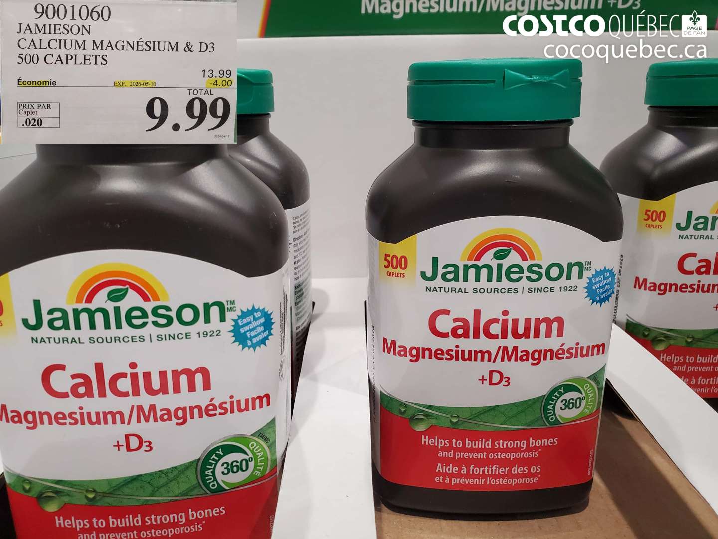 9001060 JAMIESON CALCIUM MAGNÉSIUM & D3 500 CAPLETS ($4.00 INSTANT SAVINGS EXPIRES ON 2026-05-10) $9.99