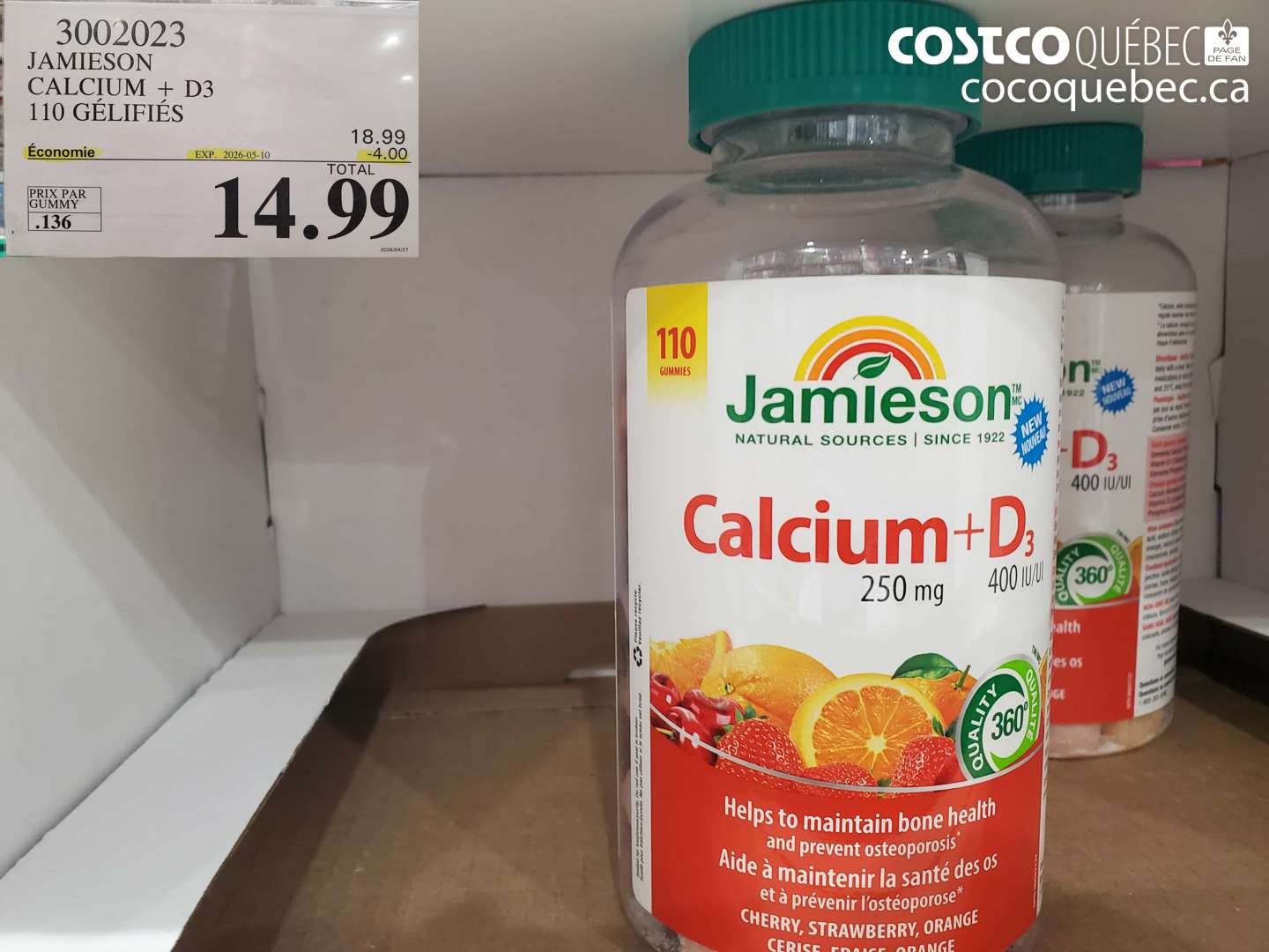 3002023 JAMIESON CALCIUM + D3 110 GÉLIFIÉES ($4.00 INSTANT SAVINGS EXPIRES ON 2026-05-10) $14.99