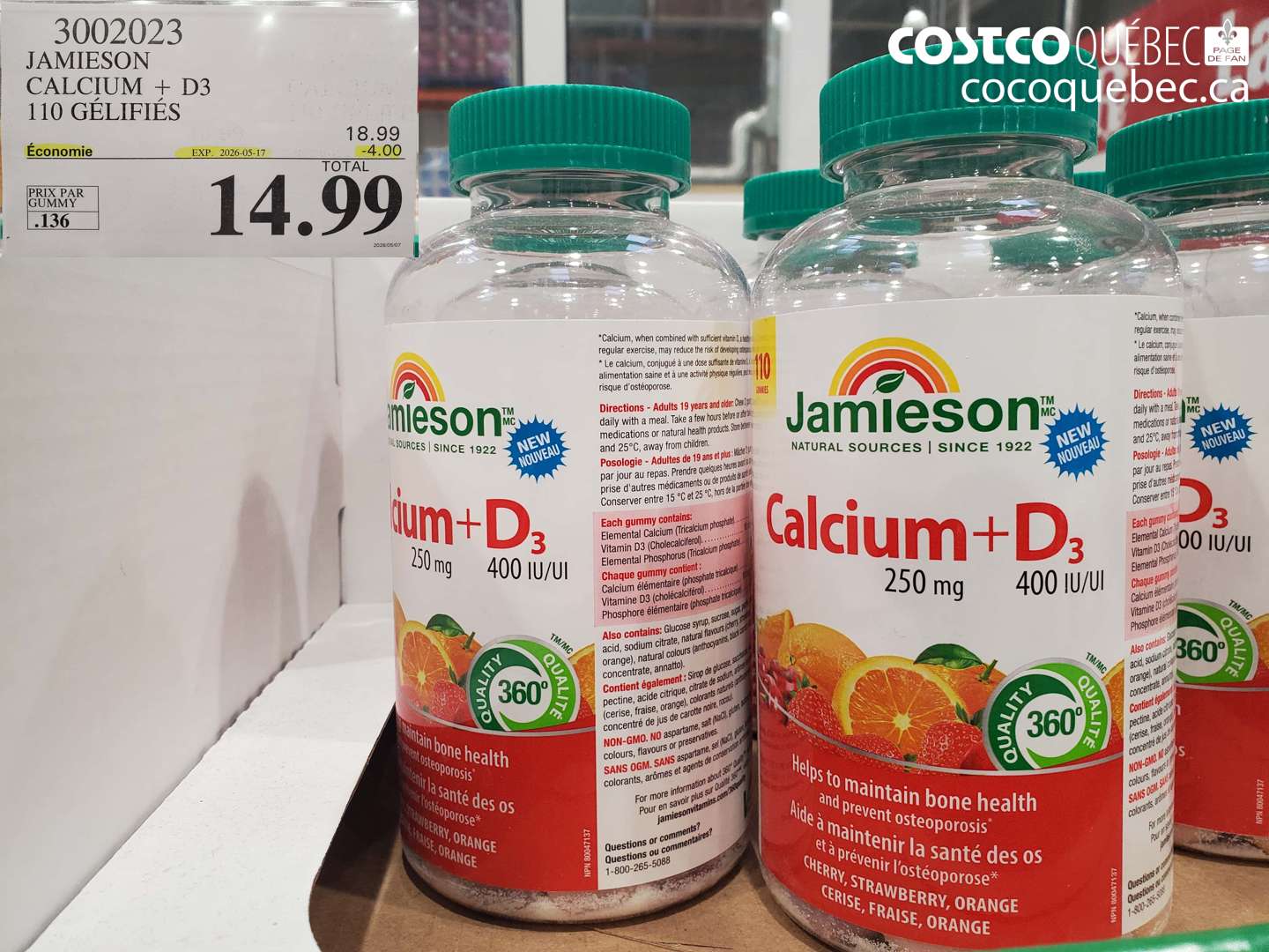 3002023 JAMIESON CALCIUM + D3 110 GÉLIFIÉS ($4.00 INSTANT SAVINGS EXPIRES ON 2026-05-17) $14.99