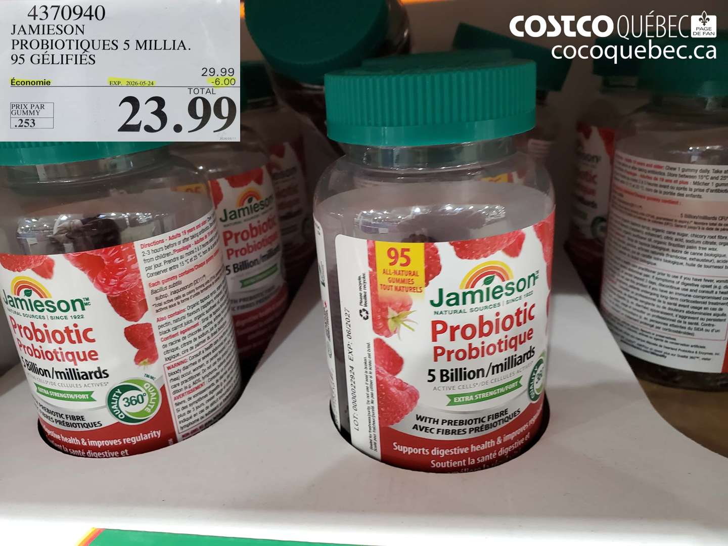 4370940 JAMIESON PROBIOTIQUES 5 MILLIA. 95 GÉLIFIÉS ($6.00 INSTANT SAVINGS EXPIRES ON 2026-05-24) $23.99