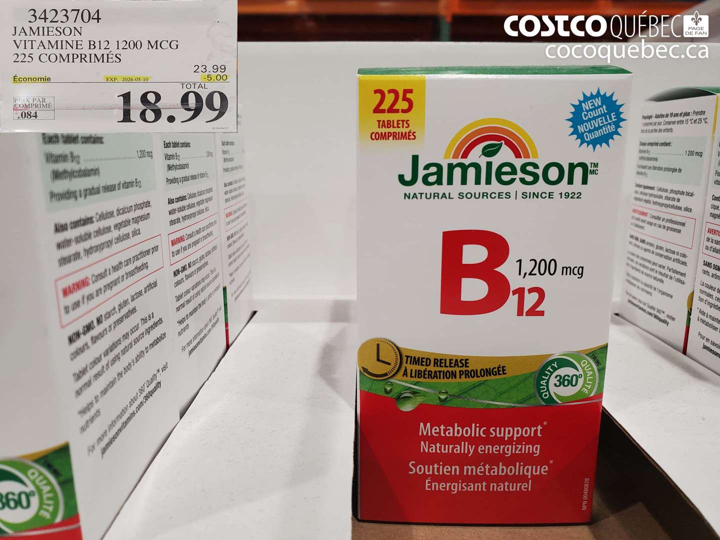 3423704 JAMIESON VITAMINE B12 1200 MCG 225 COMPRIMÉS ($5.00 INSTANT SAVINGS EXPIRES ON 2026-05-10) $18.99
