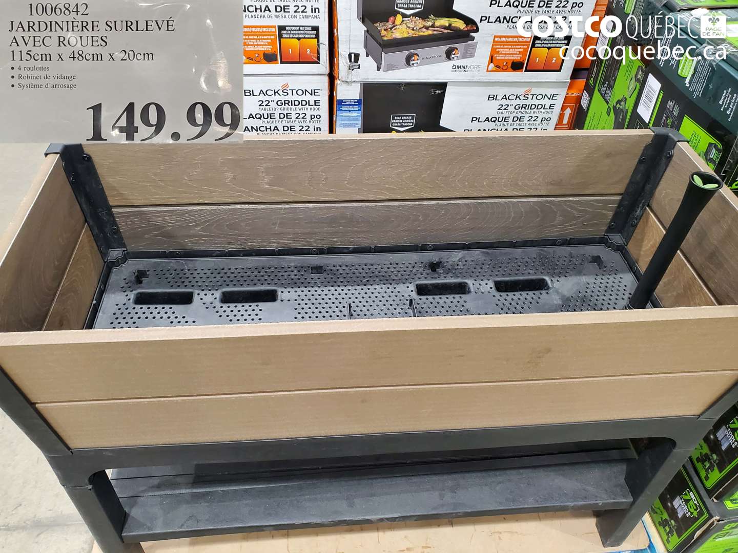 1006842 JARDINIÈRE SURLEVÉ AVEC ROUES 115CM X 48CM X 20CM $149.99