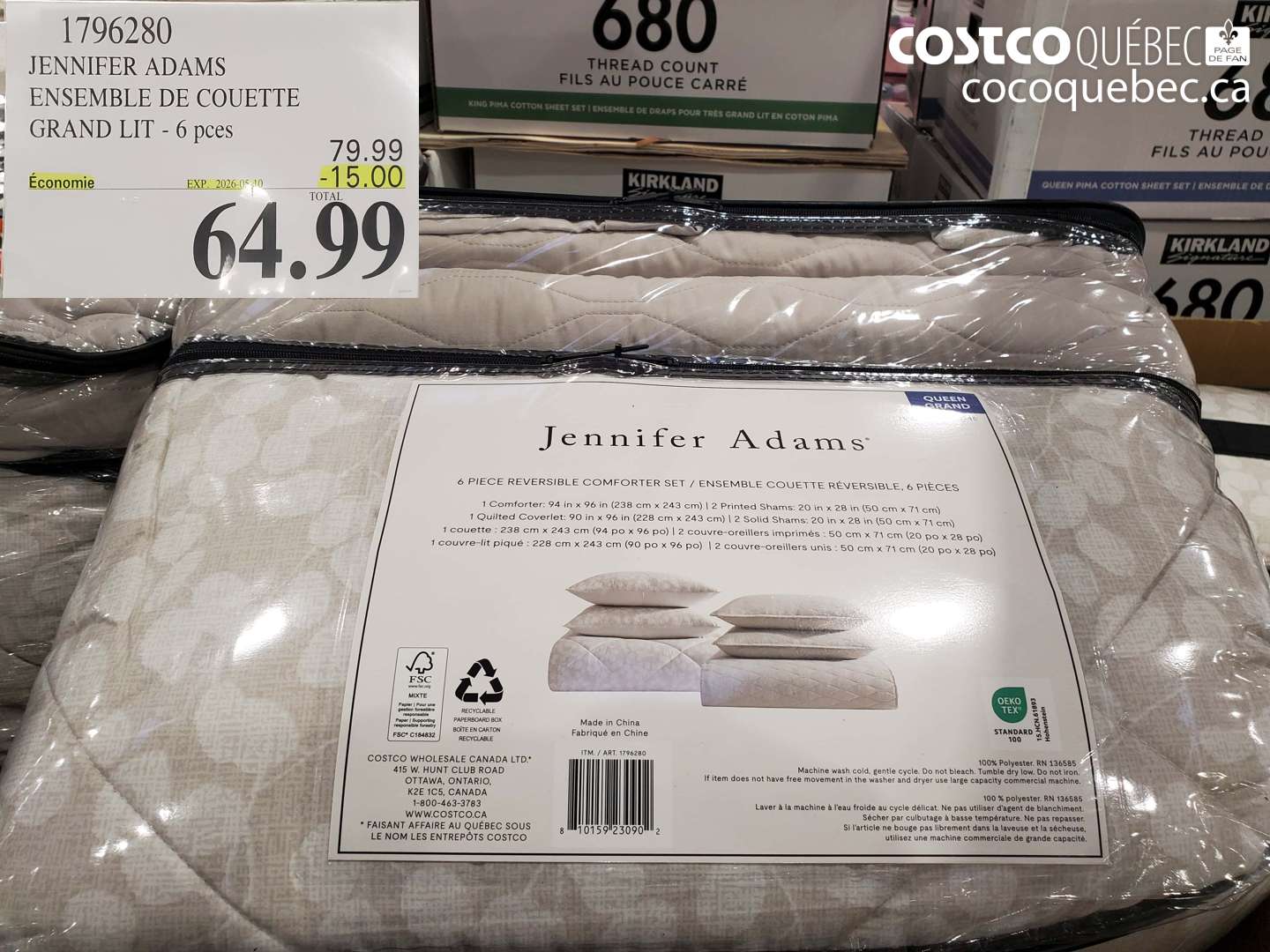 1796280 JENNIFER ADAMS ENSEMBLE DE COUETTE GRAND LIT - 6 PCES ($15.00 INSTANT SAVINGS EXPIRES ON 2026-05-10) $64.99