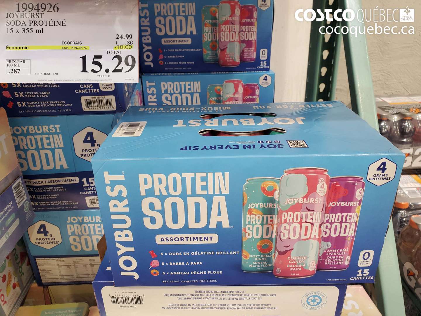 1994926 JOYBURST SODA PROTÉINÉ 15 X 355 ML ($10.00 INSTANT SAVINGS EXPIRES ON 2026-05-24) $15.29