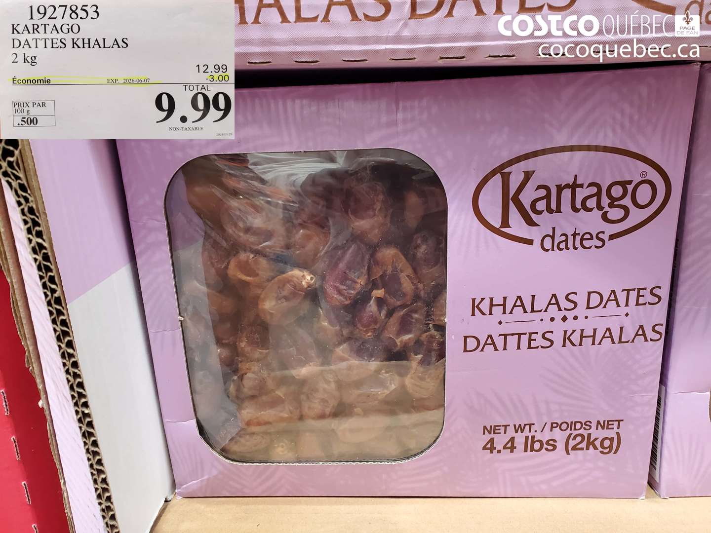 1927853 KARTAGO DATTES KHALAS 2 KG ($3.00 INSTANT SAVINGS EXPIRES ON 2026-06-07) $9.99