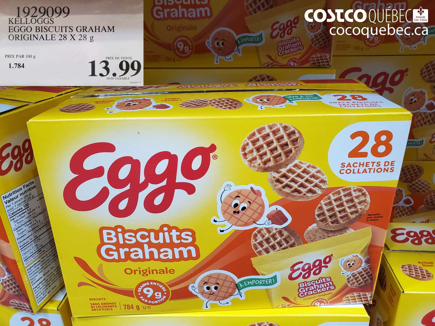 1929099 KELLOGGS EGGO BISCUITS GRAHAM ORIGINALE 28 X 28 G $13.99