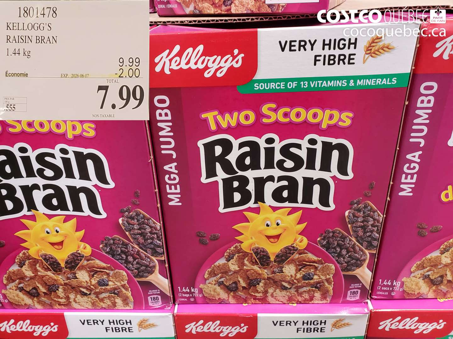 1801478 KELLOGG'S RAISIN BRAN 1.44 KG ($2.00 INSTANT SAVINGS EXPIRES ON 2026-06-07) $7.99