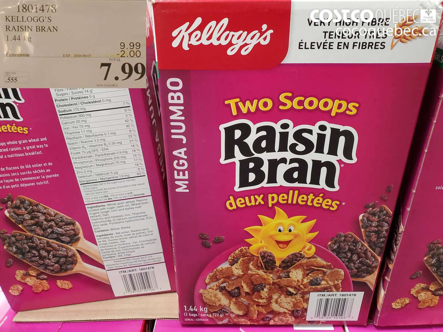 1801478 KELLOGG'S RAISIN BRAN 1.44 KG ($2.00 INSTANT SAVINGS EXPIRES ON 2026-06-07) $7.99