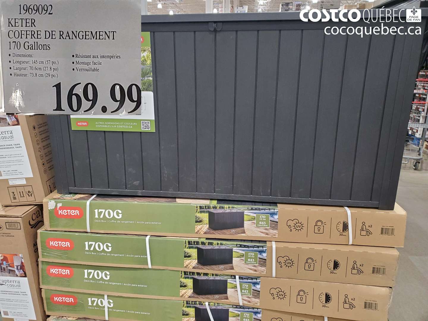 1969092 KETER COFFRE DE RANGEMENT 170 GALLONS $169.99