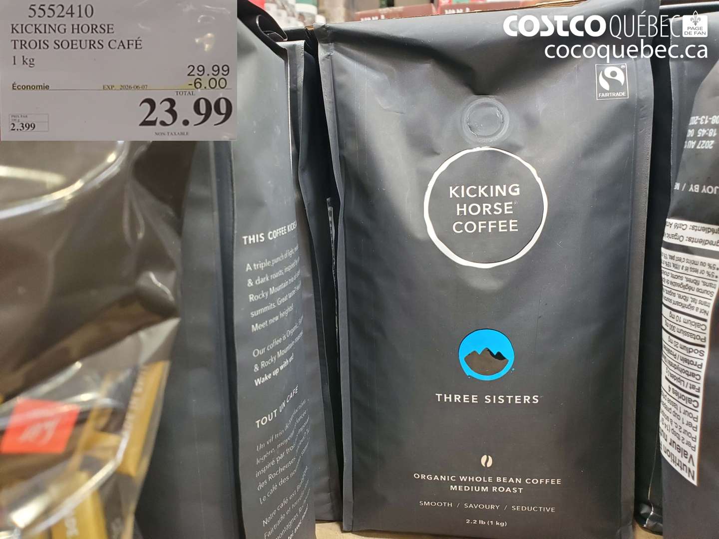 5552410 KICKING HORSE TROIS SOEURS CAFE 1 KG ($6.00 INSTANT SAVINGS EXPIRES ON 2026-06-07) $23.99