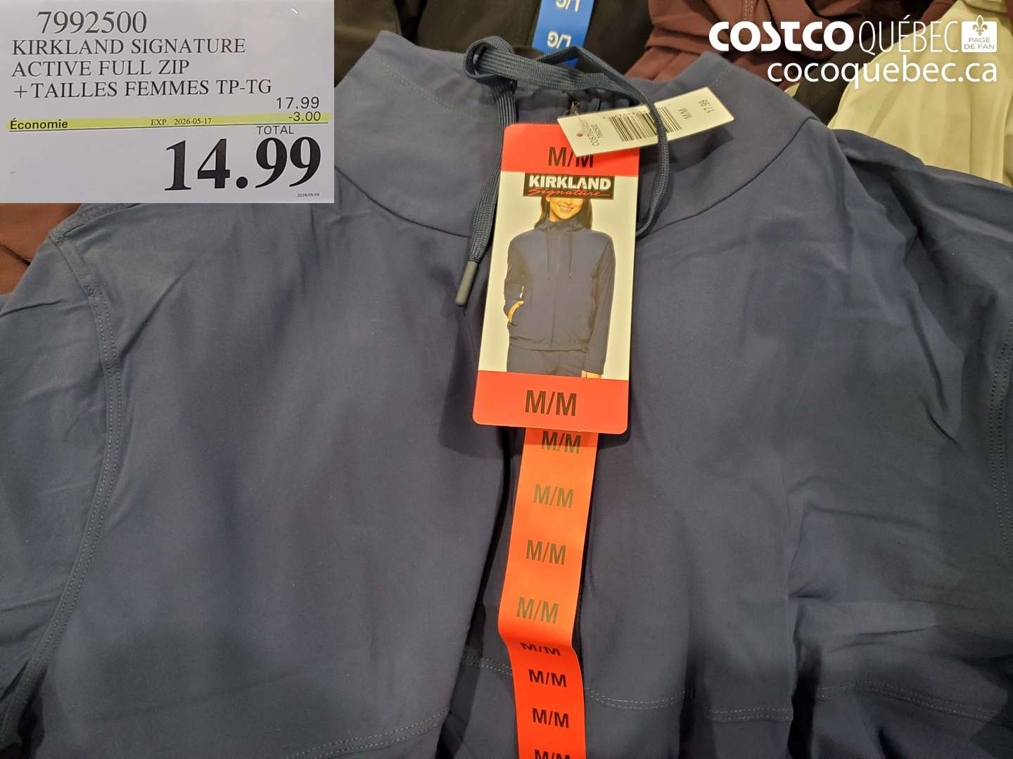 7992500 KIRKLAND SIGNATURE ACTIVE FULL ZIP +TAILLES FEMMES TP-TG ($3.00 INSTANT SAVINGS EXPIRES ON 2026-05-17) $14.99
