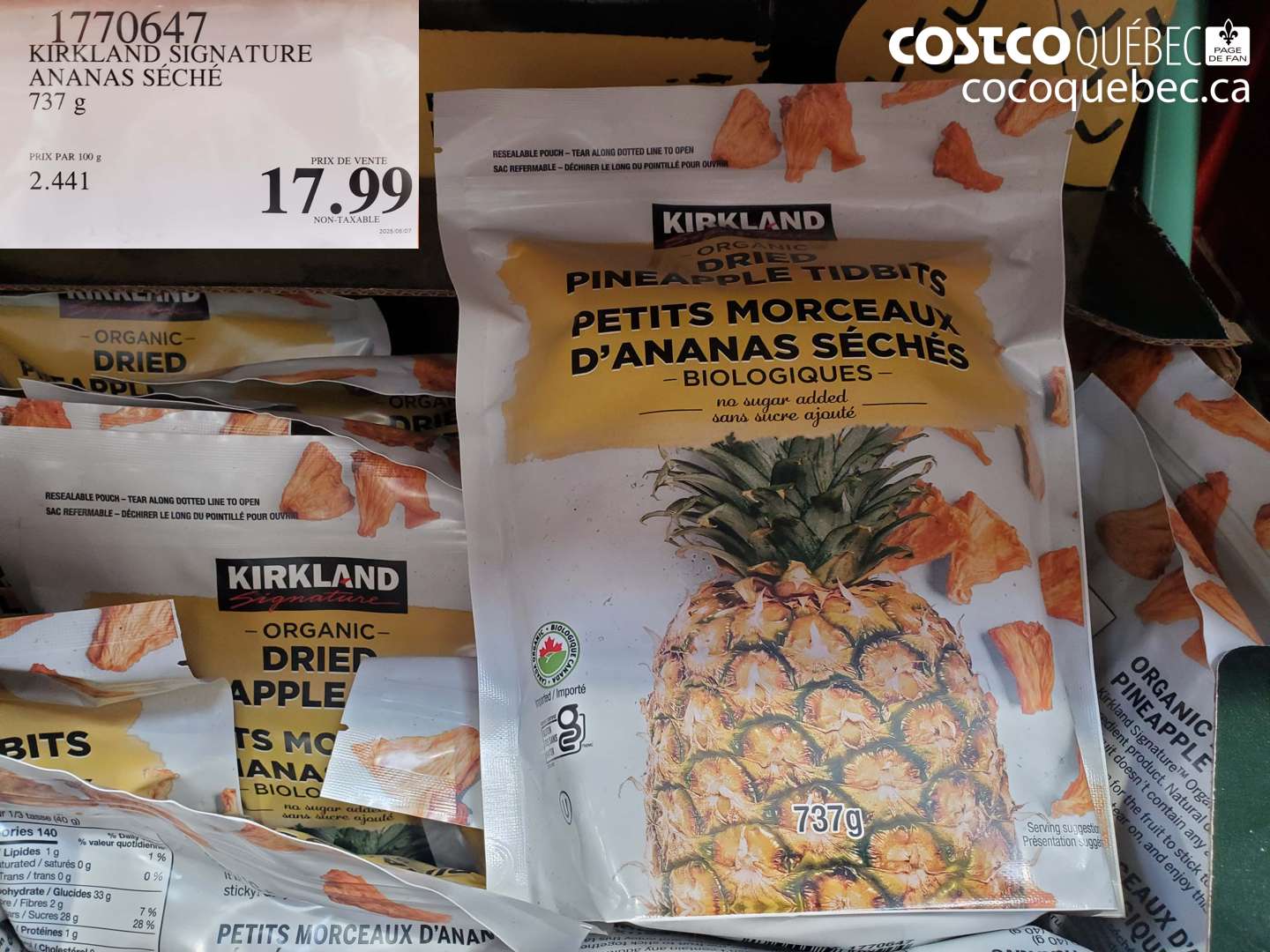 1770647 KIRKLAND SIGNATURE ANANAS SÉCHÉ 737 KG $17.99