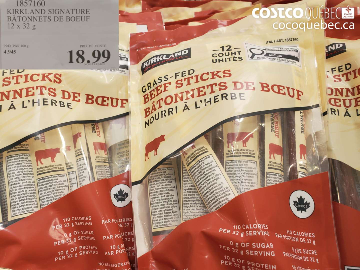 1857160 KIRKLAND SIGNATURE BÂTONNETS DE BOEUF 12 X 32 G $18.99