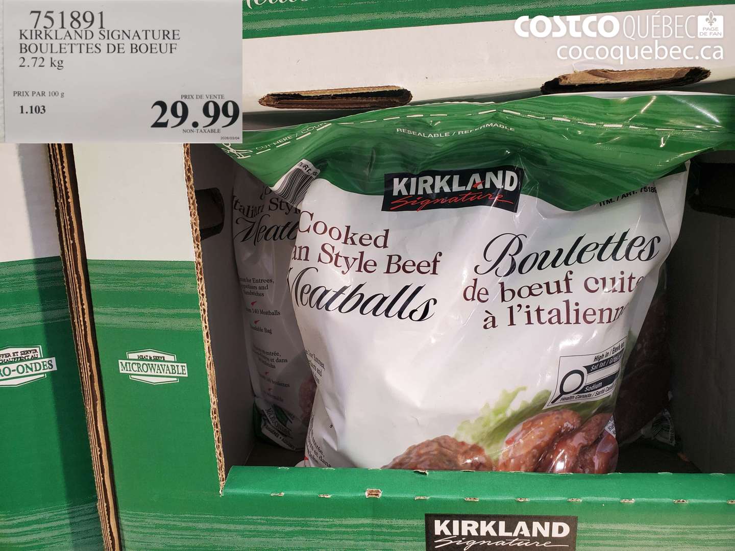 751891 KIRKLAND SIGNATURE BOULETTES DE BOEUF 2.72 KG $29.99