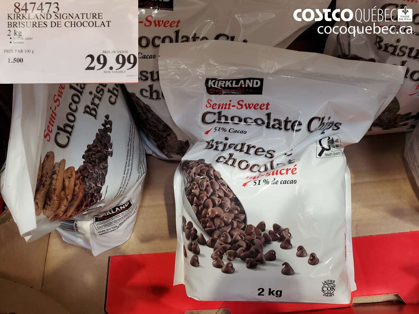 847473 KIRKLAND SIGNATURE BRISURES DE CHOCOLAT 2 KG $29.99