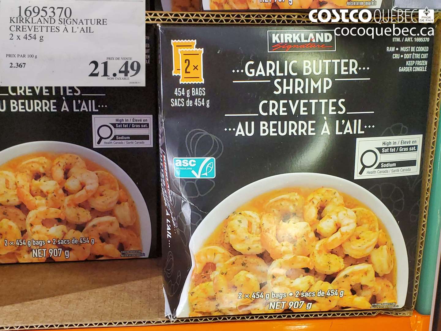 1695370 KIRKLAND SIGNATURE CREVETTES À L'AIL 2 X 454 G $21.49
