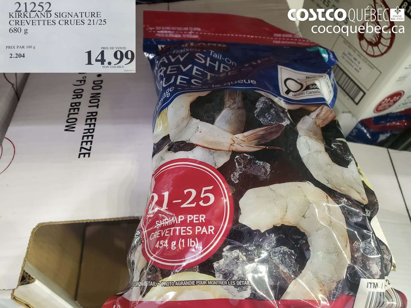 21252 KIRKLAND SIGNATURE CREVETTES CRUES 21/25 680 G $14.99