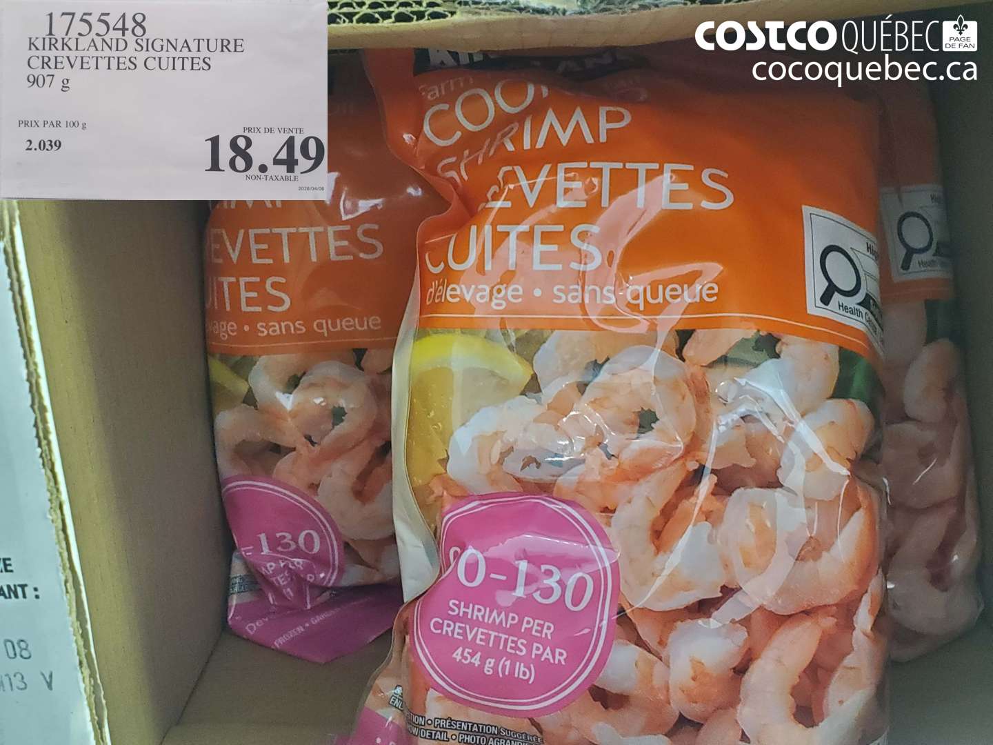 175548 KIRKLAND SIGNATURE CREVETTES CUITES 907 G $18.49