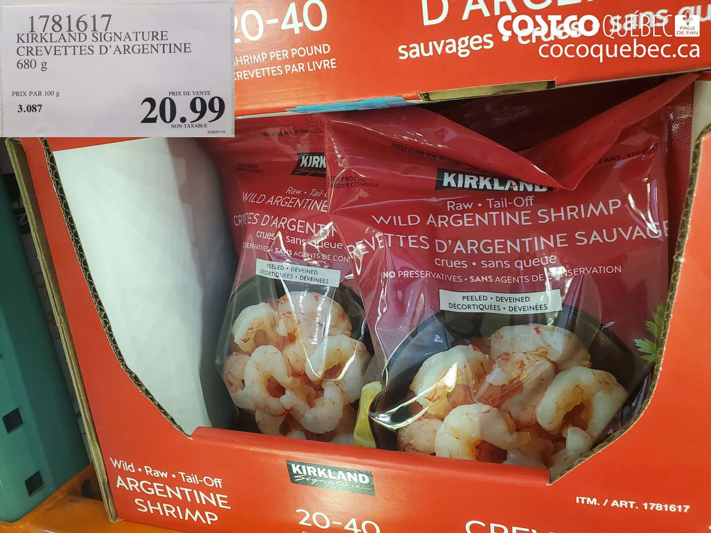 1781617 KIRKLAND SIGNATURE CREVETTES D'ARGENTINE 680 G $20.99
