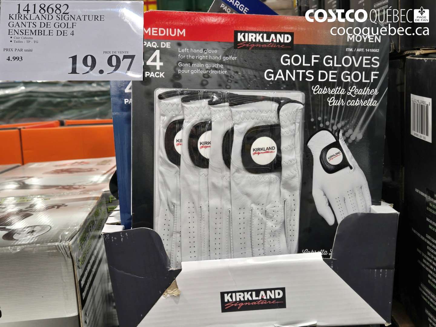 1418682 KIRKLAND SIGNATURE GANTS DE GOLF ENSEMBLE DE 4 OFF $34.99