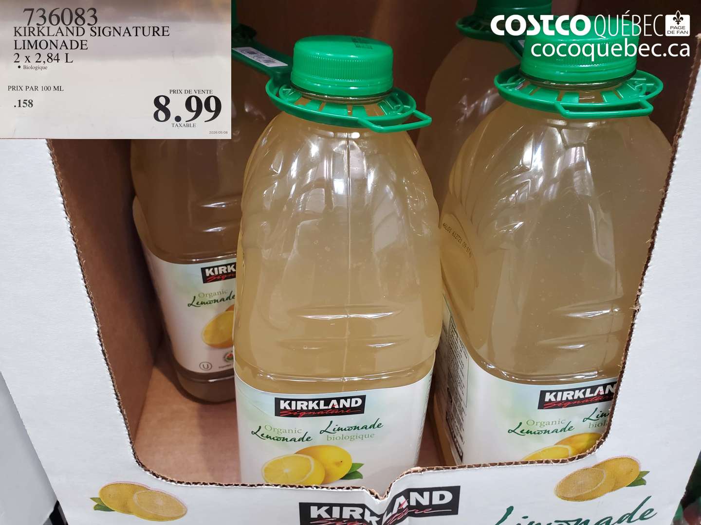 736083 KIRKLAND SIGNATURE LIMONADE 2 X 2.84 L $8.99