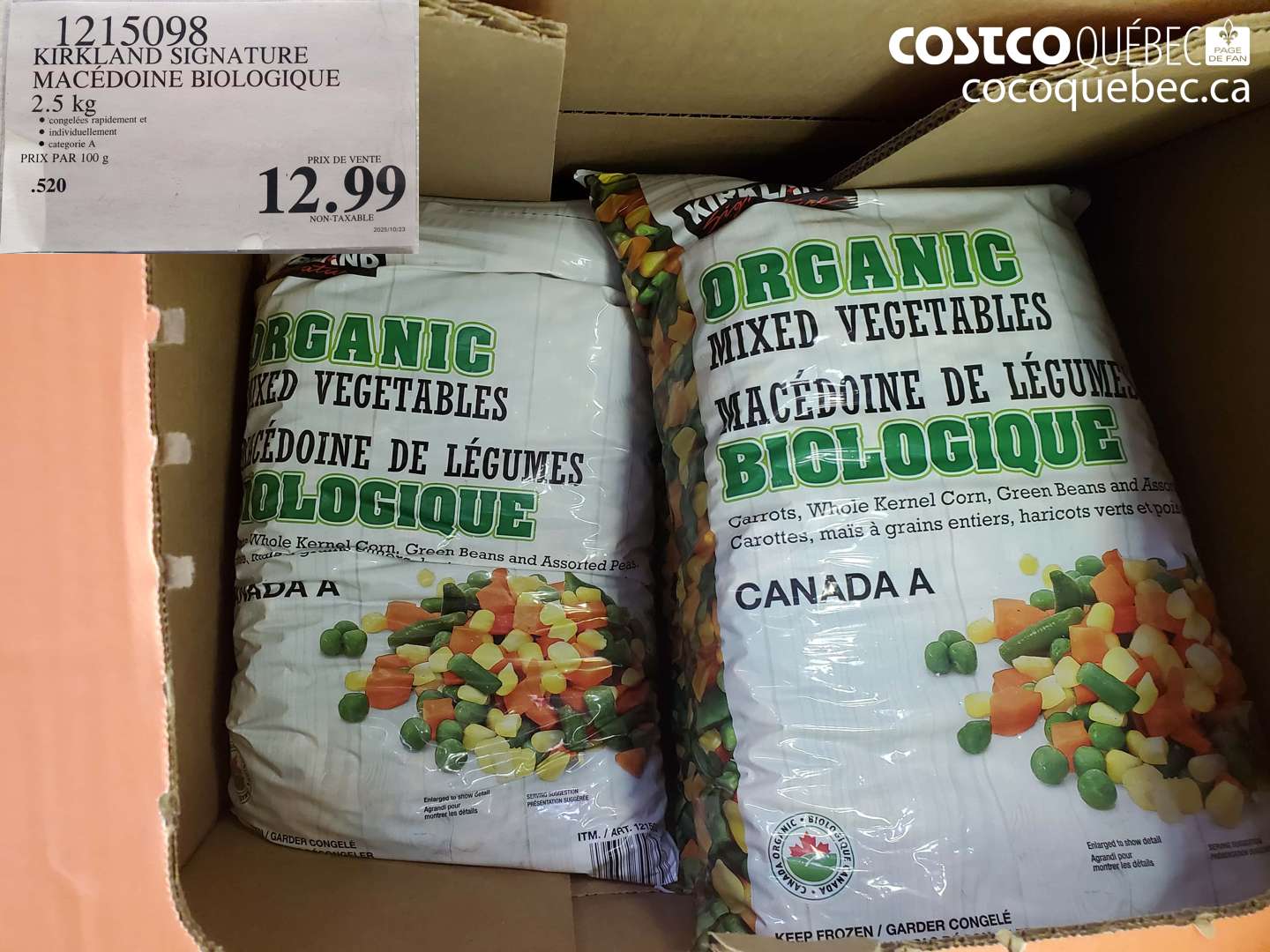 1215098 KIRKLAND SIGNATURE MACÉDOINE BIOLOGIQUE 2.5 KG $12.99