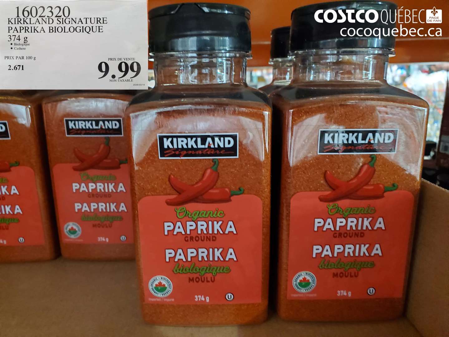 1602320 KIRKLAND SIGNATURE PAPRIKA BIOLOGIQUE 374 G $9.99