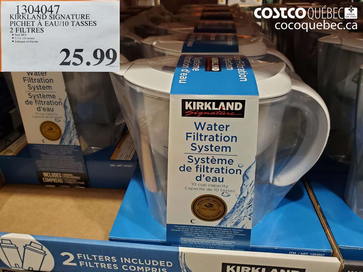 1304047 KIRKLAND SIGNATURE PICHET À EAU/10 TASSES 2 FILTRES $25.99