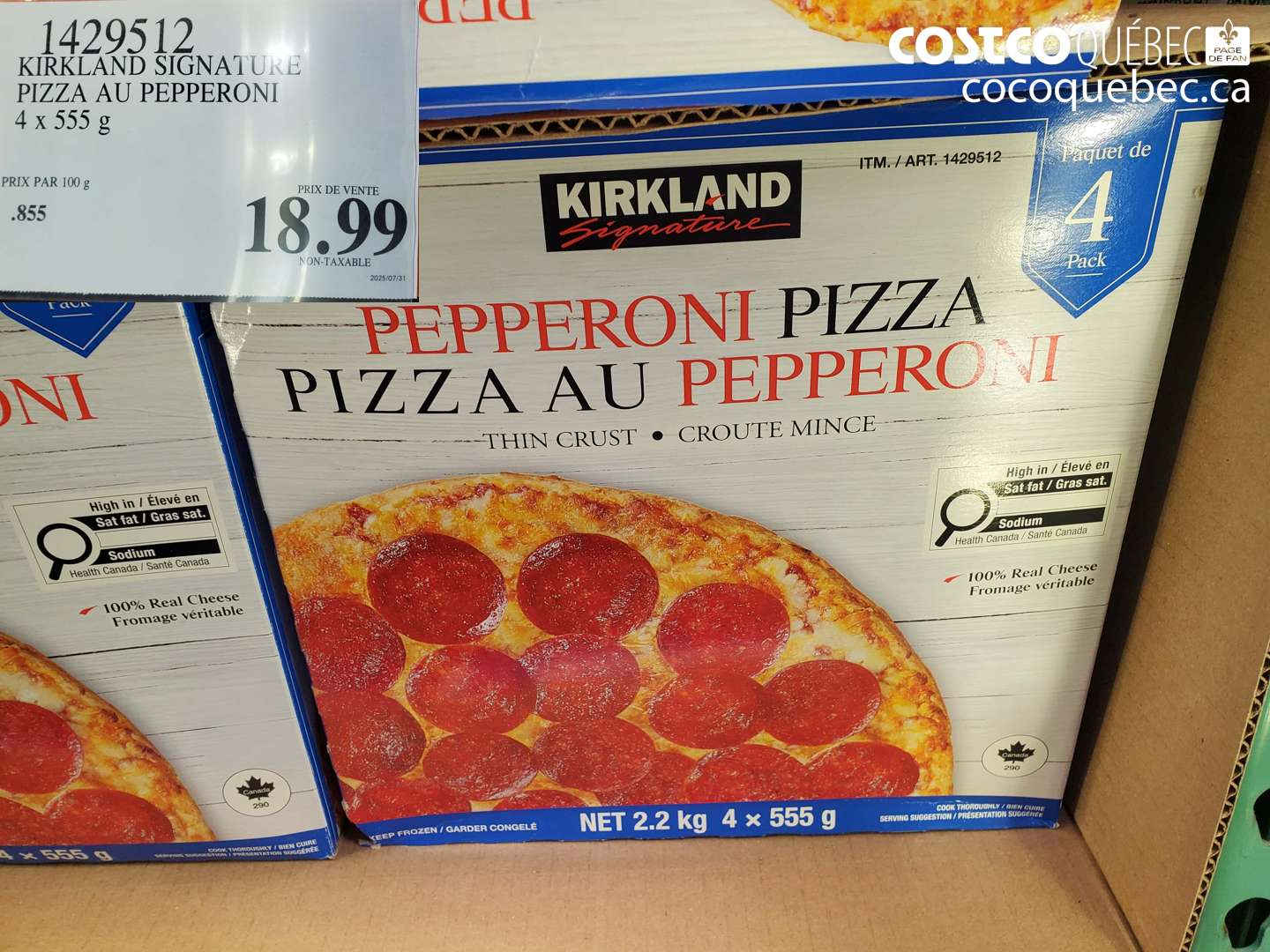 1429512 KIRKLAND SIGNATURE PIZZA AU PEPPERONI 4 X 555 G $18.99