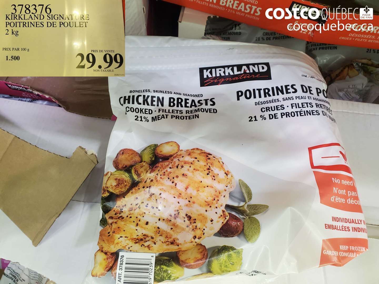 378376 KIRKLAND SIGNATURE POITRINES DE POULET 2 KG $29.99