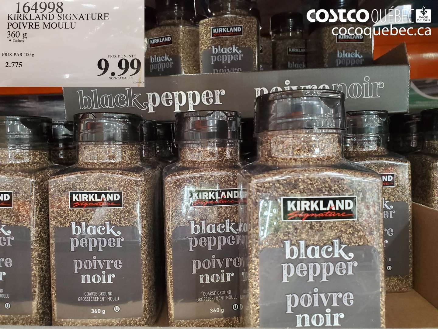 164998 KIRKLAND SIGNATURE POIVRE MOULU 360 G $9.99