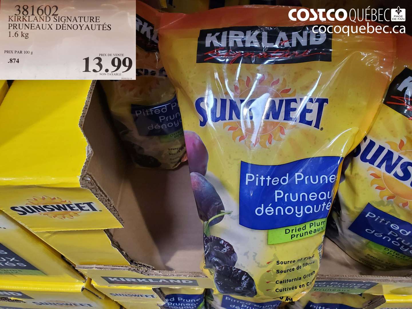 381602 KIRKLAND SIGNATURE PRUNEAUX DÉNOYAUTÉS 1.6 KG $13.99