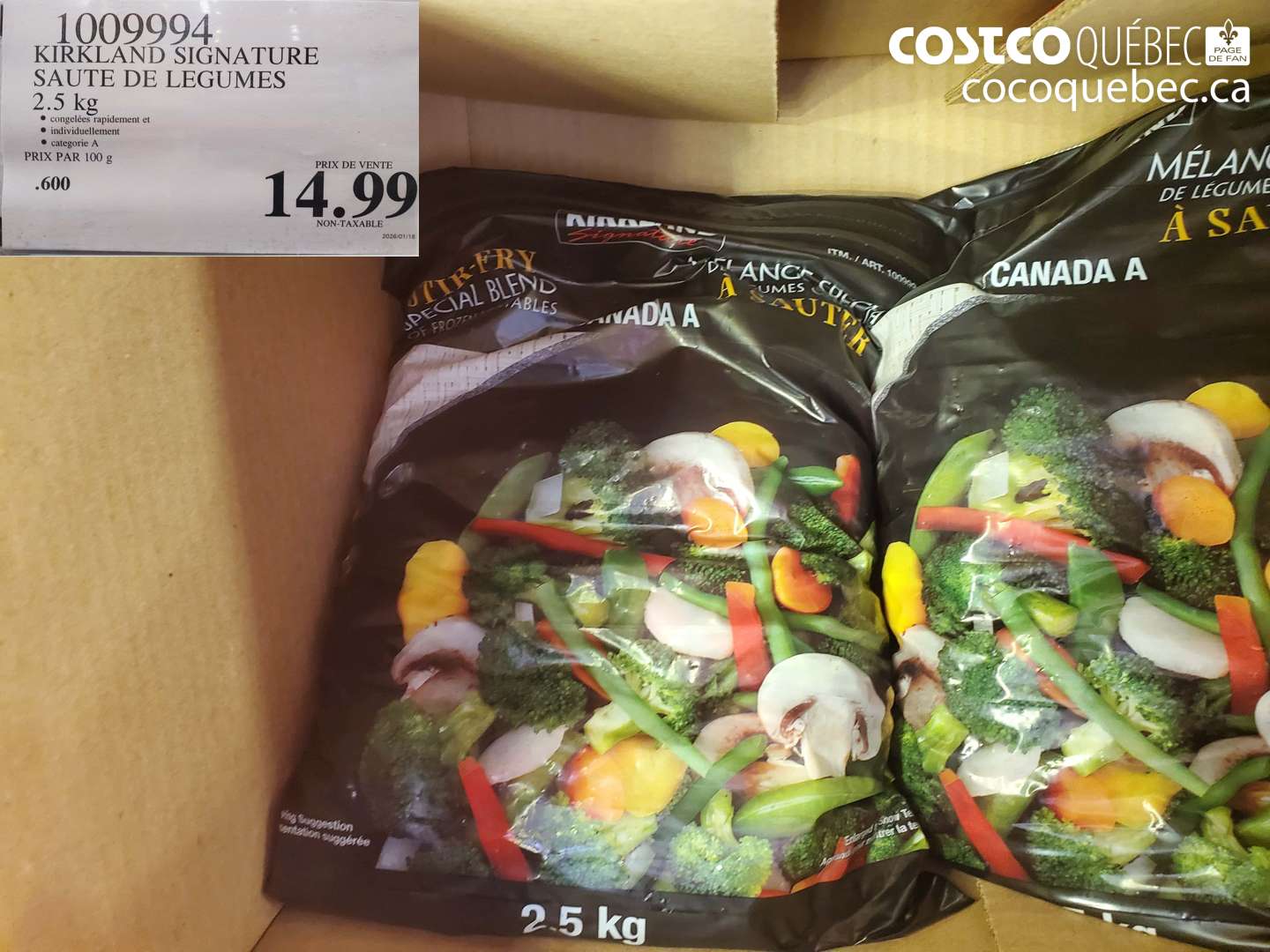 1009994 KIRKLAND SIGNATURE SAUTE DE LEGUMES 2.5 KG $14.99