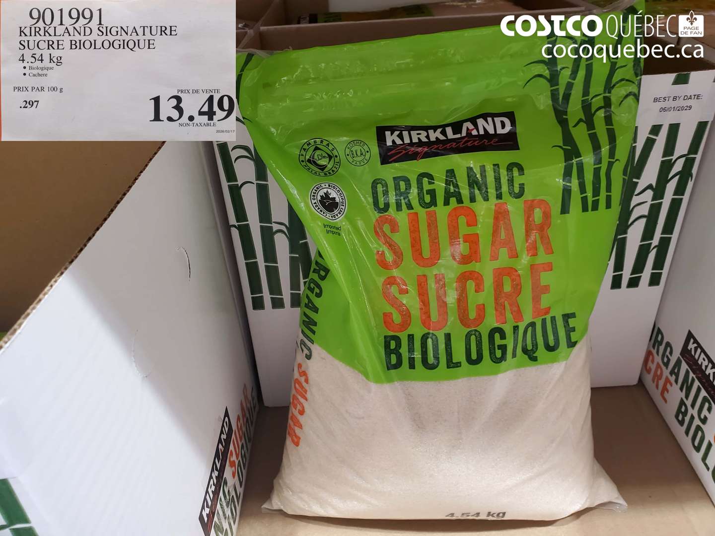 901991 KIRKLAND SIGNATURE SUCRE BIOLOGIQUE 4.54 KG $13.49