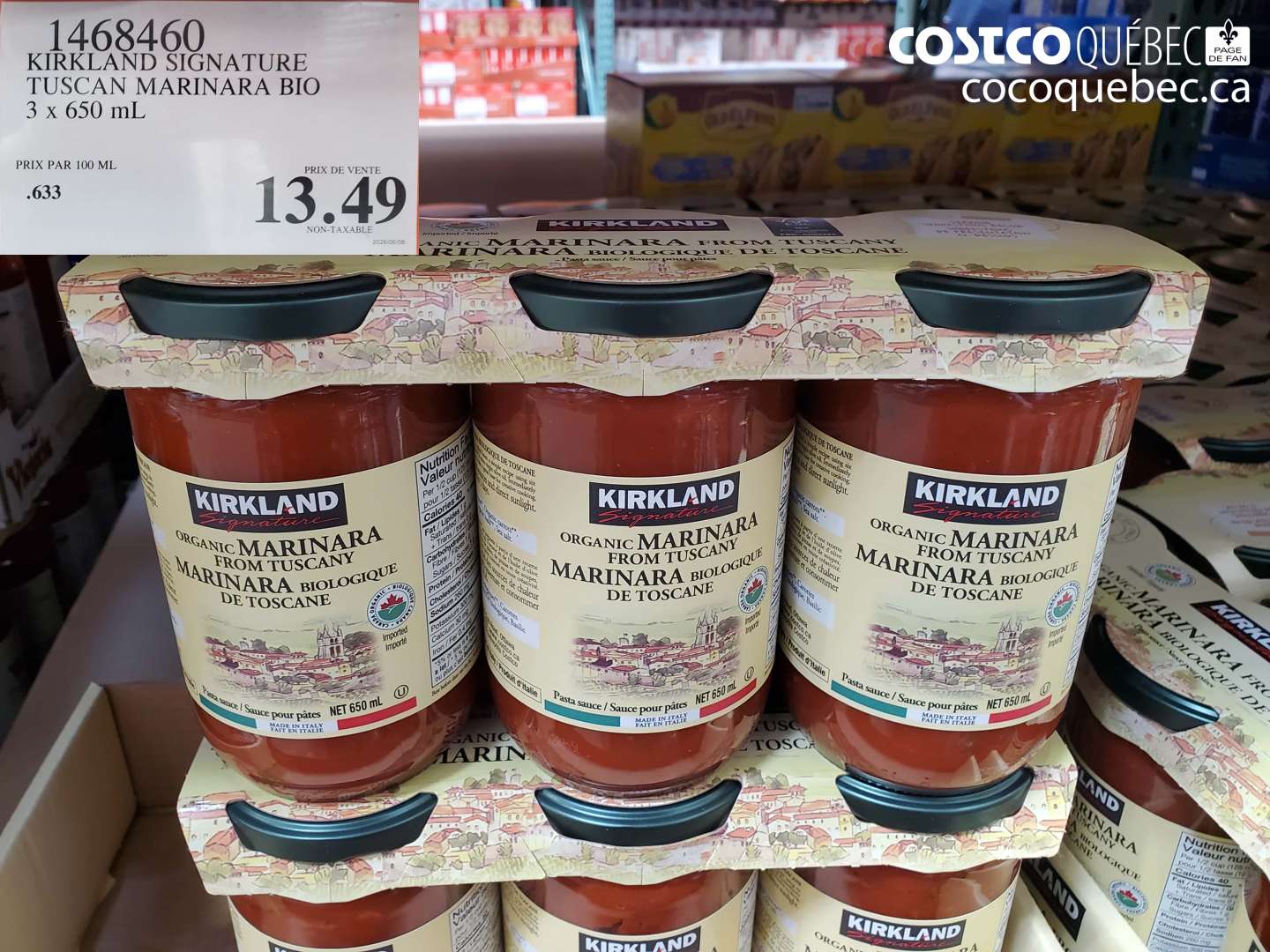 1468460 KIRKLAND SIGNATURE TUSCAN MARINARA BIO 3 X 650 ML $13.49