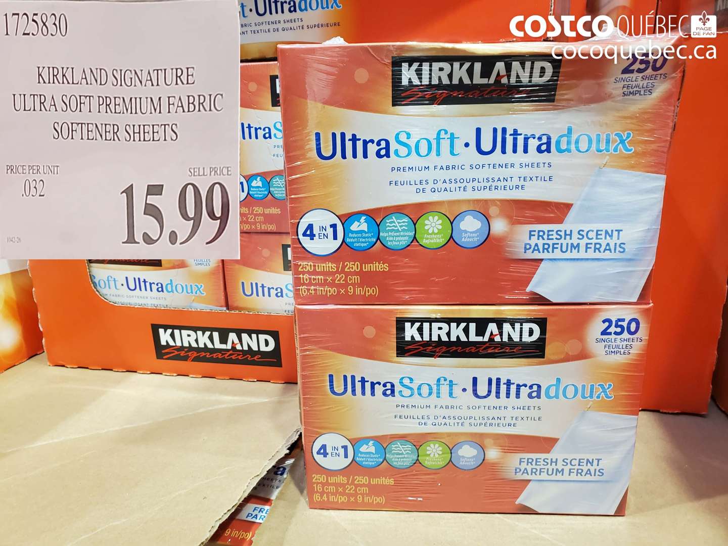 1725830 KIRKLAND SIGNATURE ULTRA SOFT PREMIUM FABRIC SOFTENER SHEETS $15.99