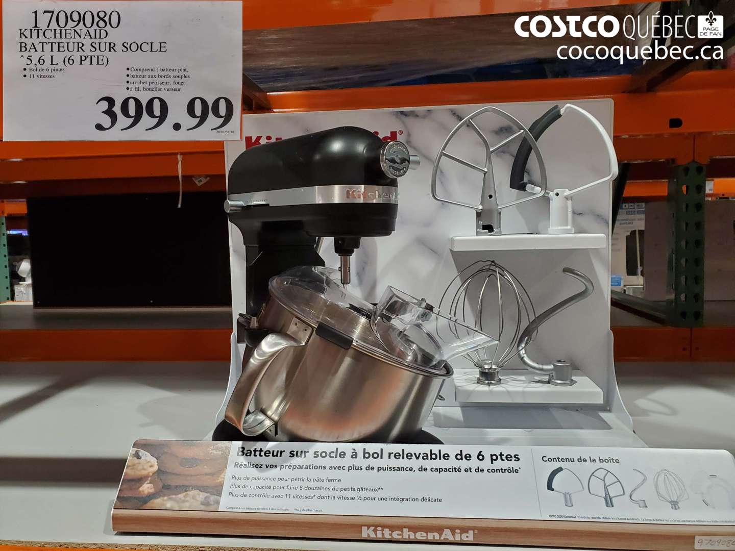 1709080 KITCHENAID BATTEUR SUR SOCLE 5.6 L (6 PTE) $399.99