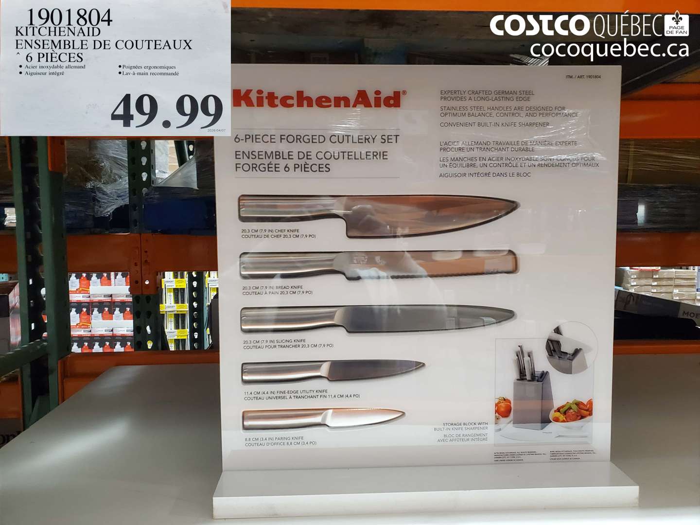 1901804 KITCHENAID ENSEMBLE DE COUTEAUX 6 PIECES $49.99