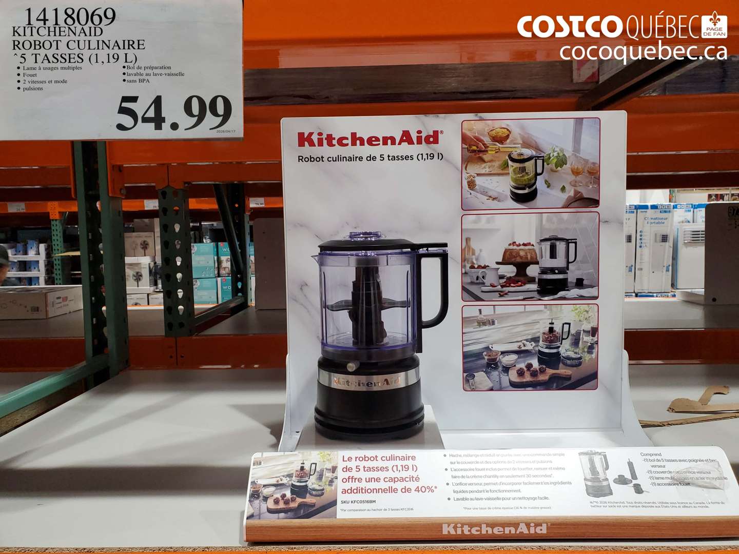 1418069 KITCHENAID ROBOT CULINAIRE 5 TASSES (1.19 L) $54.99