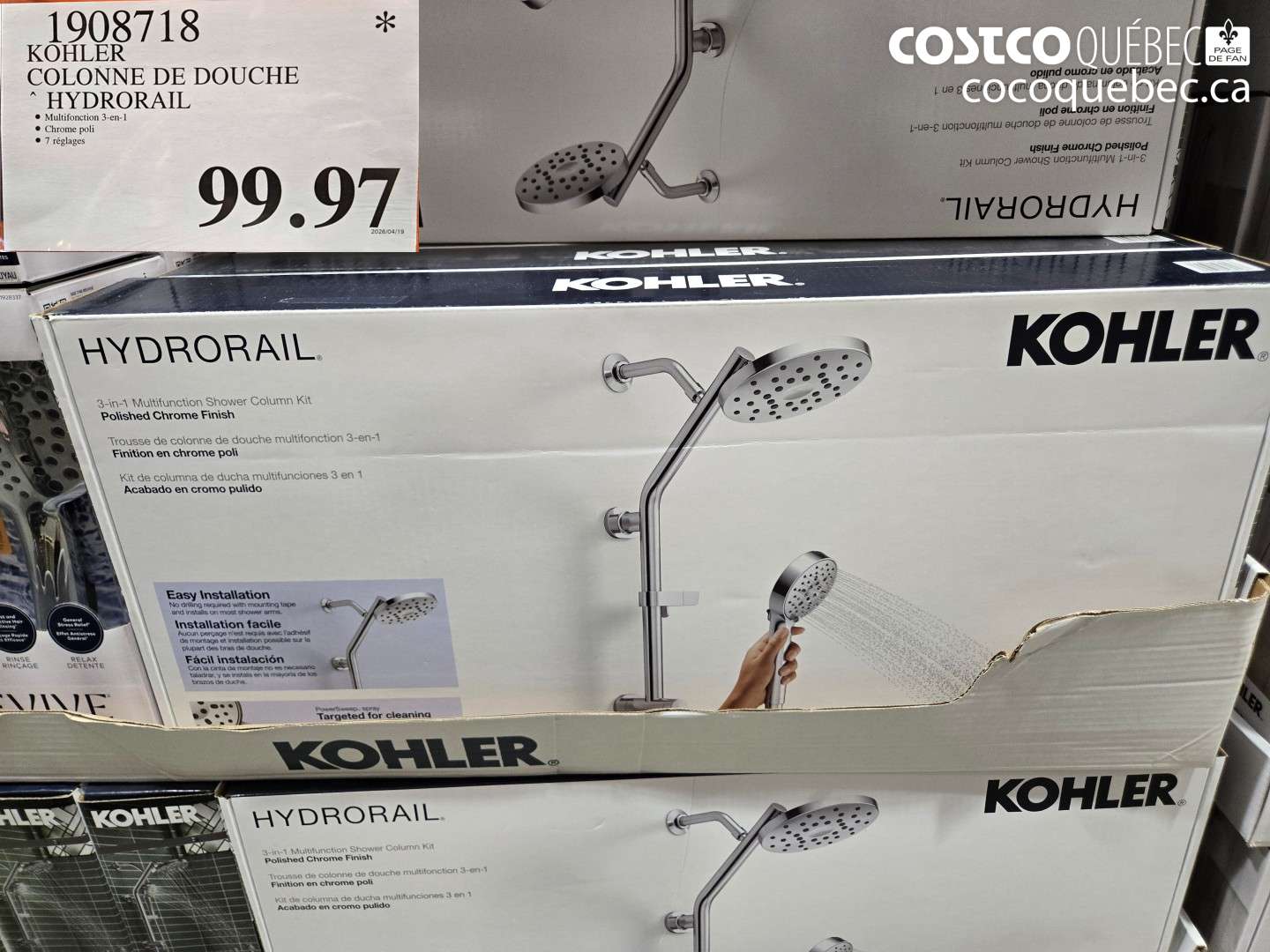 1908718 KOHLER COLONNE DE DOUCHE HYDRORAIL $99.97