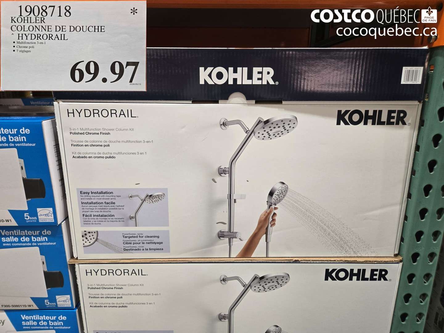 1908718 KOHLER COLONNE DE DOUCHE HYDRORAIL $69.97