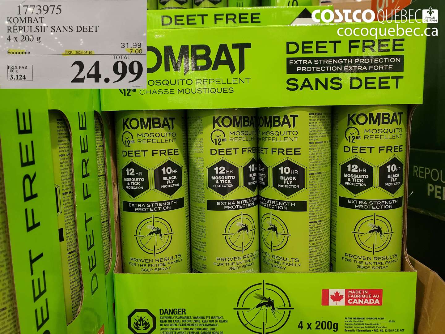1773975 KOMBAT RÉPULSIF SANS DEET 4 X 200 G ($7.00 INSTANT SAVINGS EXPIRES ON 2026-05-10) $24.99