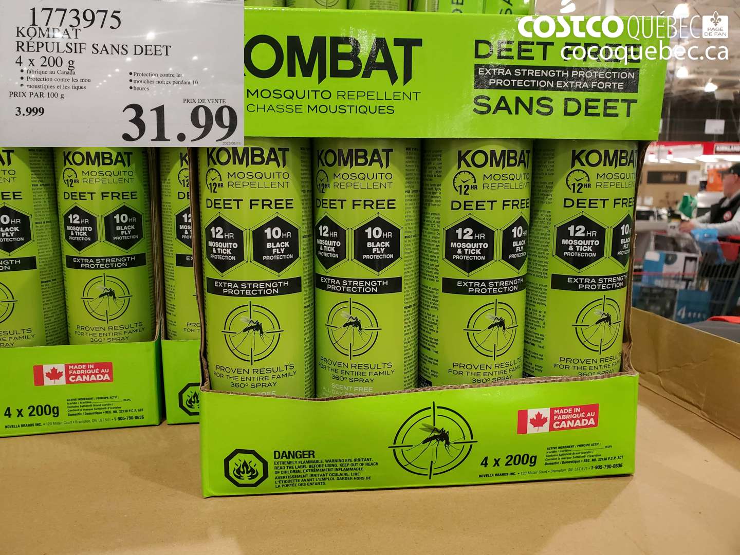 1773975 KOMBAT RÉPULSIF SANS DEET 4 X 200 G $31.99