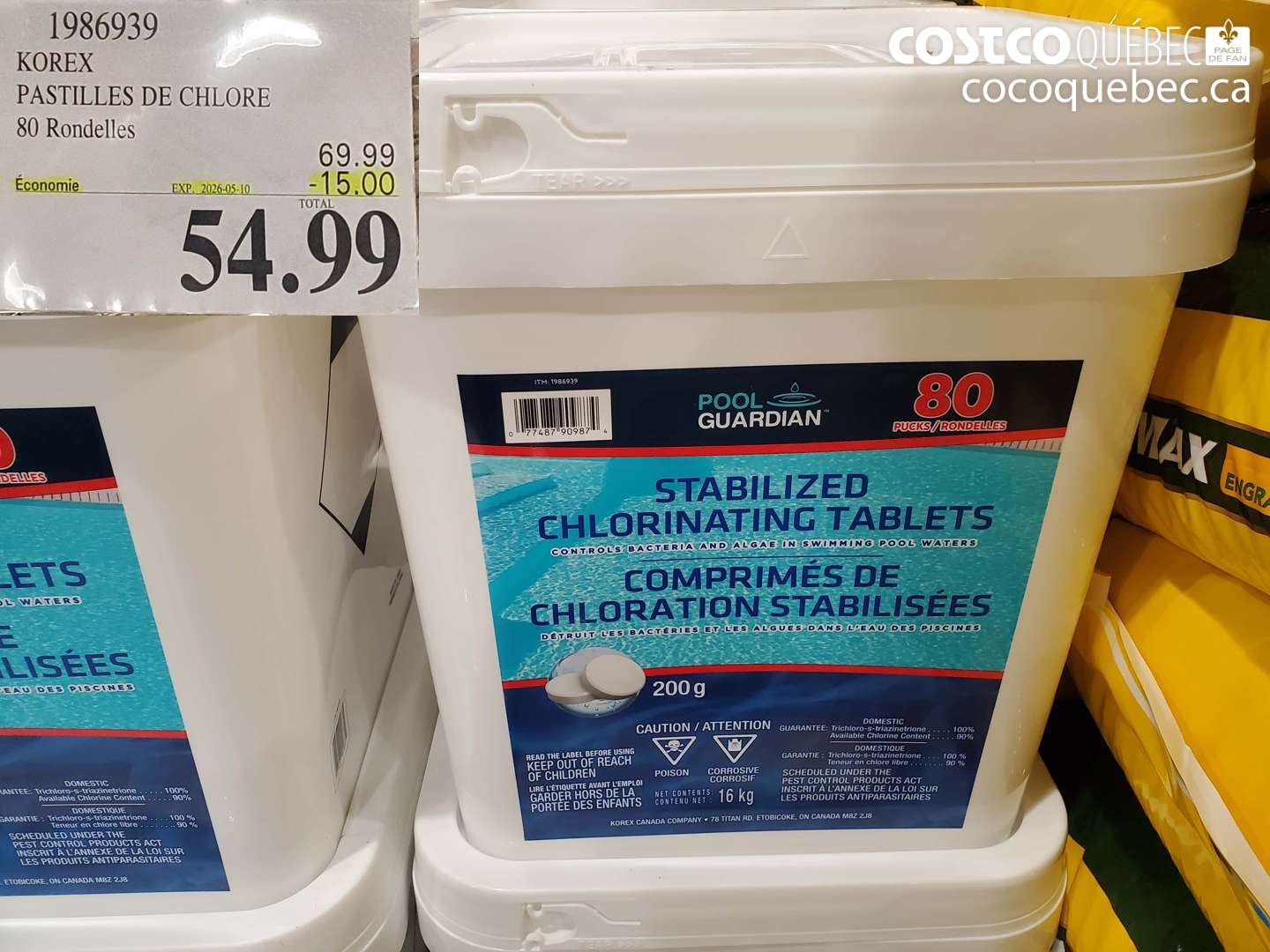 1986939 KOREX PASTILLES DE CHLORE 80 RONDELLES ($15.00 INSTANT SAVINGS EXPIRES ON 2026-05-10) $54.99