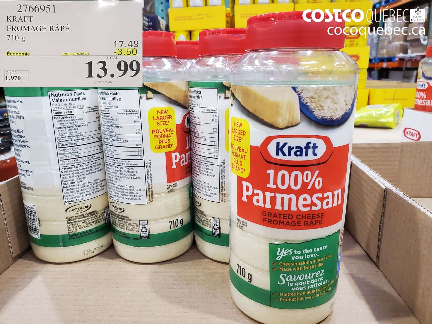 2766951 KRAFT FROMAGE RÂPÉ 710 G ($3.50 INSTANT SAVINGS EXPIRES ON 2026-05-24) $13.99
