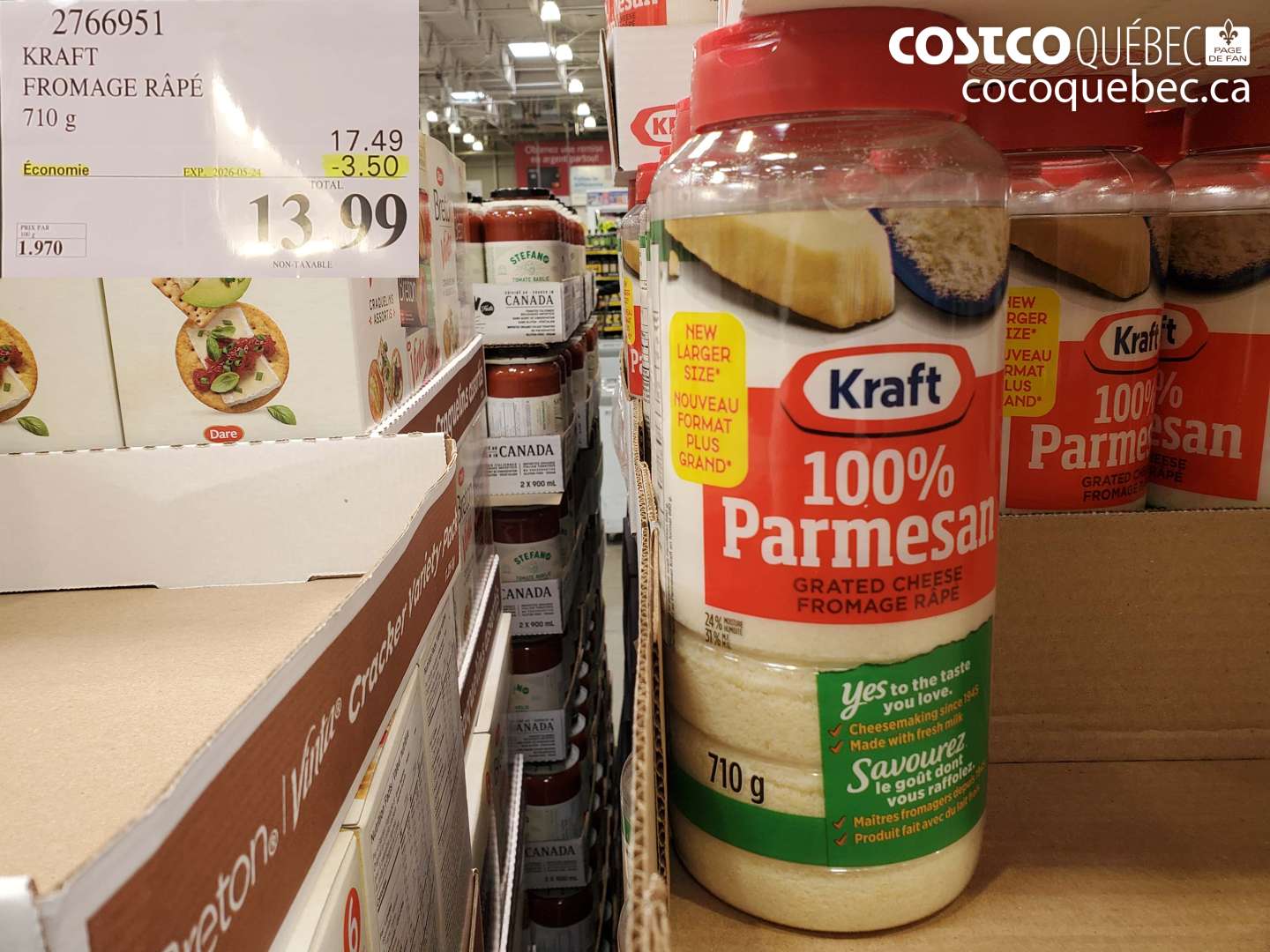 2766951 KRAFT FROMAGE RÂPÉ 710 G ($3.50 INSTANT SAVINGS EXPIRES ON 2026-05-24) $13.99